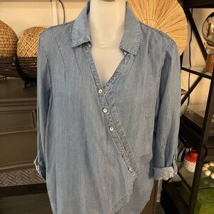 Ali Miles Button Up Wrap Denim Shirt Blouse C•1 Abstract Large